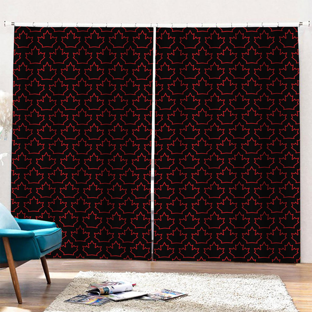 Black And Red Canadian Maple Leaf Print Pencil Pleat Curtains