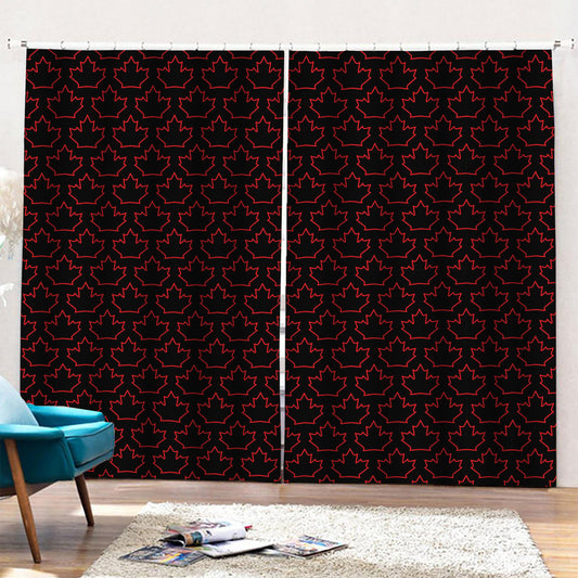 Black And Red Canadian Maple Leaf Print Pencil Pleat Curtains