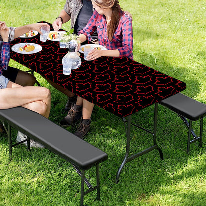 Black And Red Canadian Maple Leaf Print Picnic Table Cover