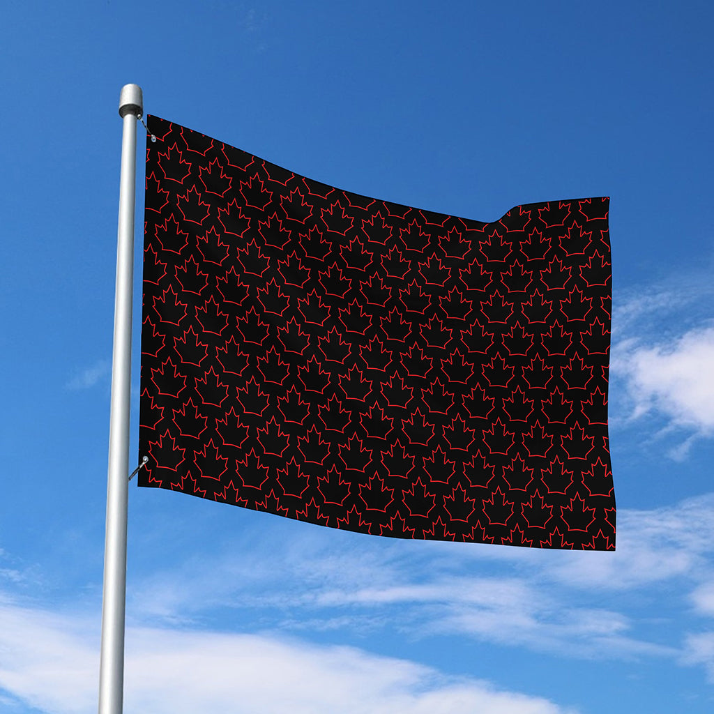 Black And Red Canadian Maple Leaf Print Polyester Flag