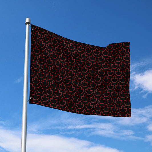 Black And Red Canadian Maple Leaf Print Polyester Flag