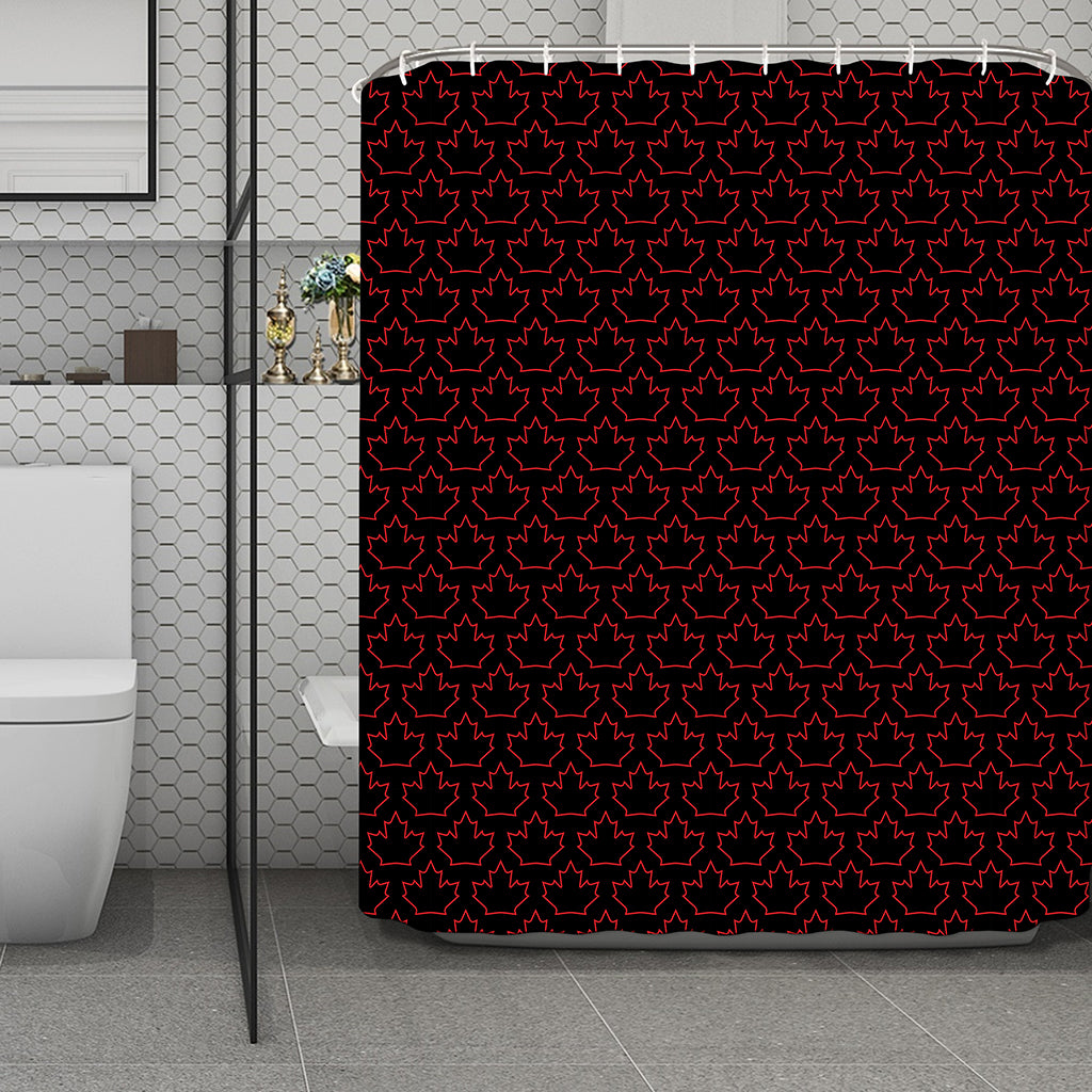 Black And Red Canadian Maple Leaf Print Polyester Shower Curtain
