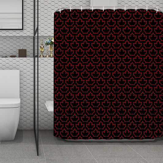 Black And Red Canadian Maple Leaf Print Polyester Shower Curtain