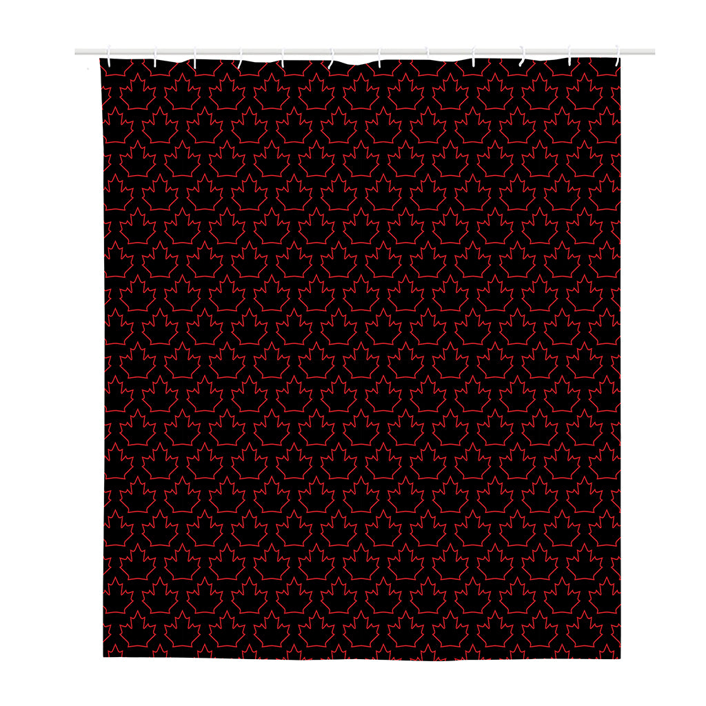 Black And Red Canadian Maple Leaf Print Polyester Shower Curtain