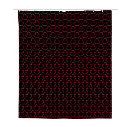 Black And Red Canadian Maple Leaf Print Polyester Shower Curtain
