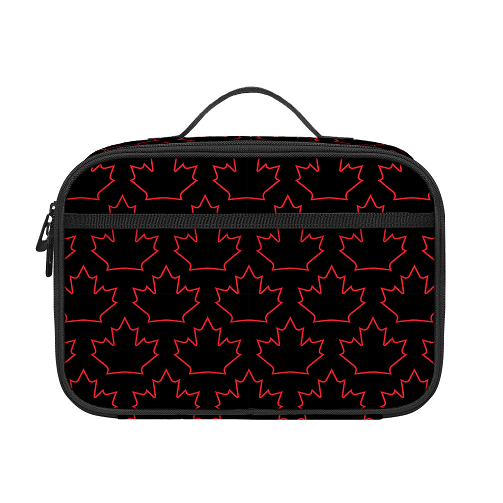 Black And Red Canadian Maple Leaf Print Portable Lunch Bag