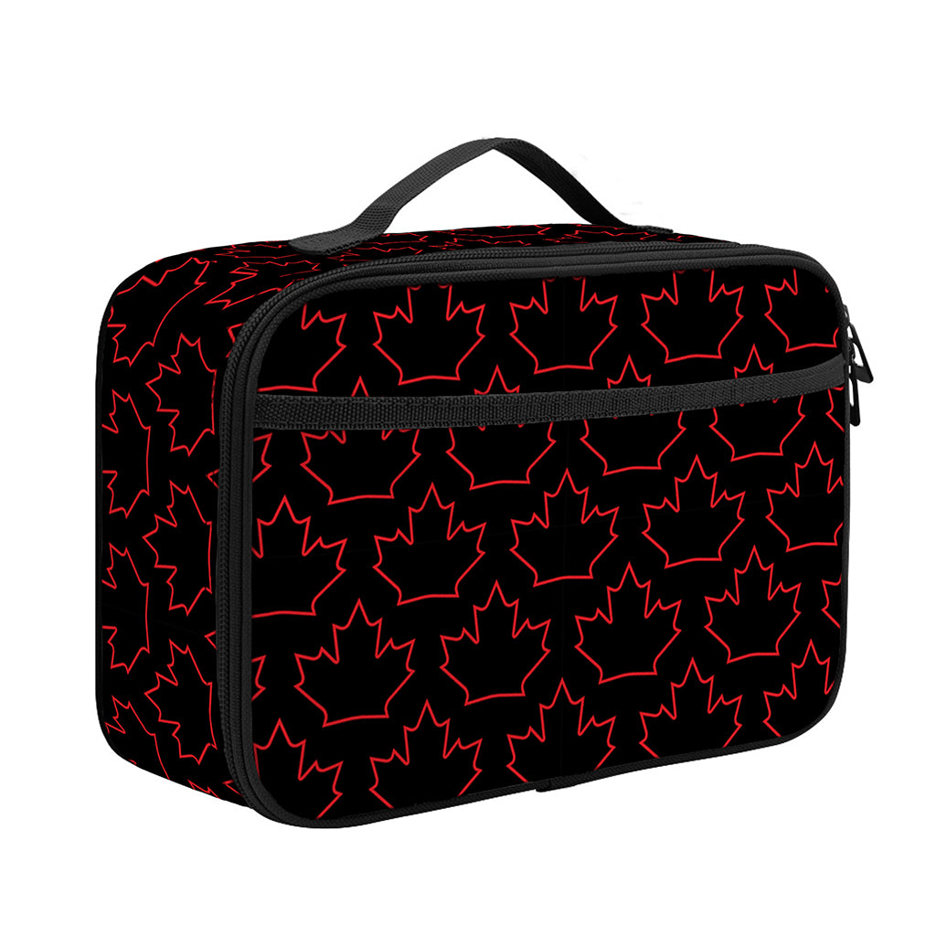 Black And Red Canadian Maple Leaf Print Portable Lunch Bag