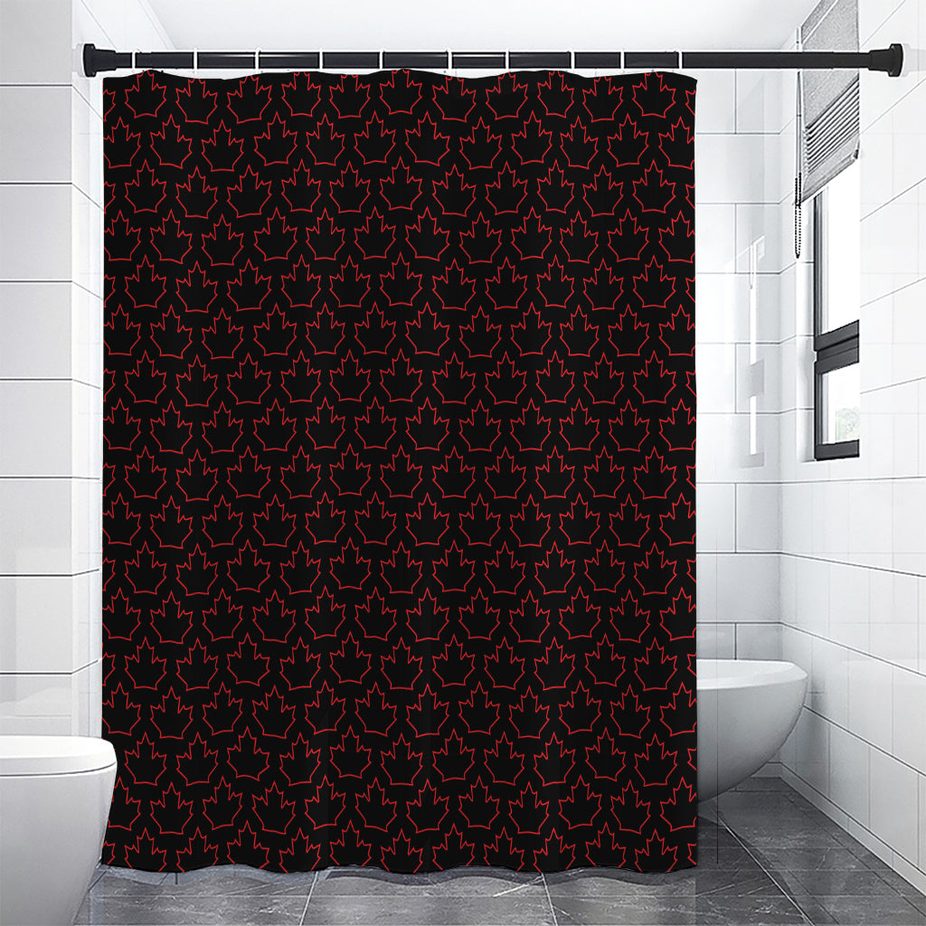 Black And Red Canadian Maple Leaf Print Premium Shower Curtain