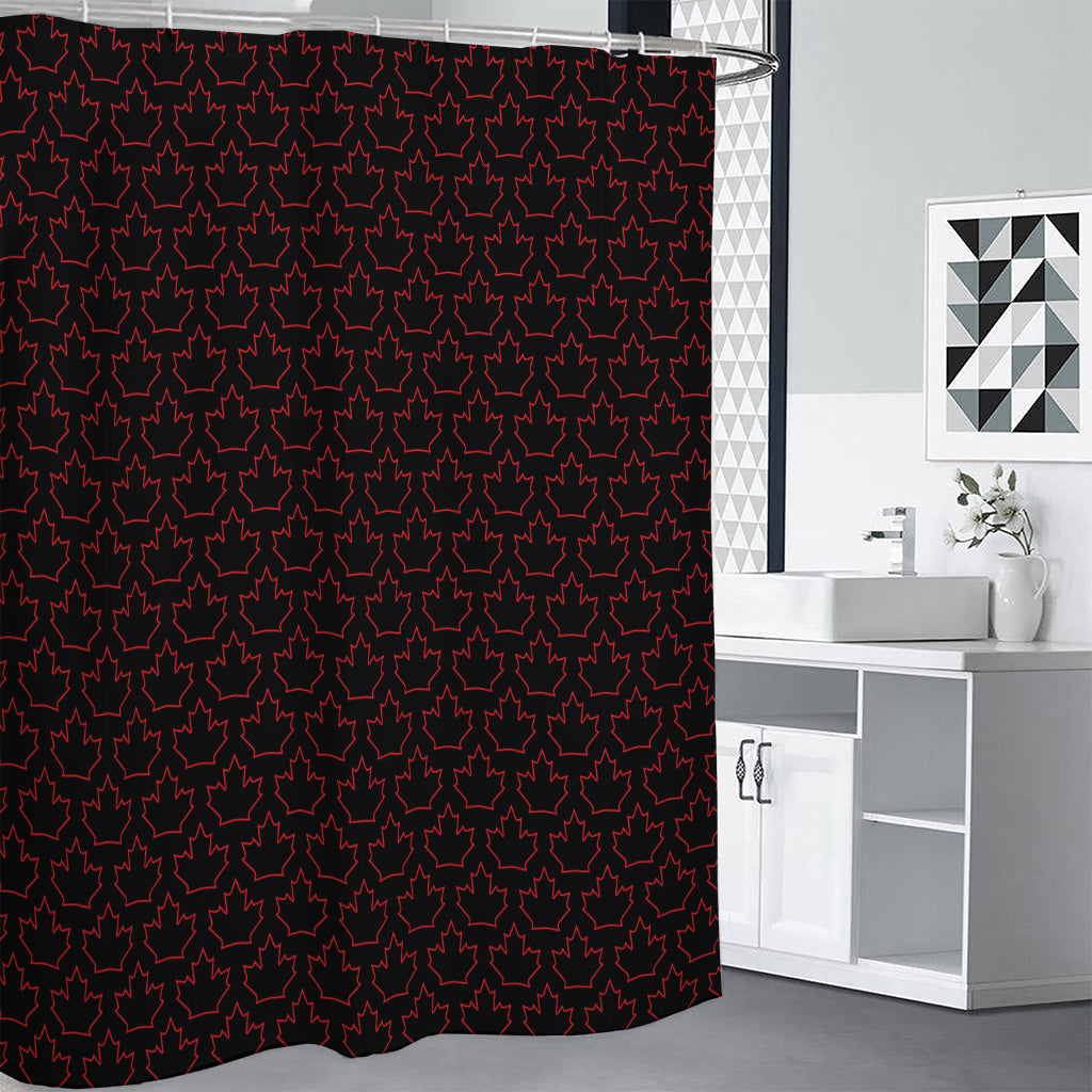 Black And Red Canadian Maple Leaf Print Premium Shower Curtain