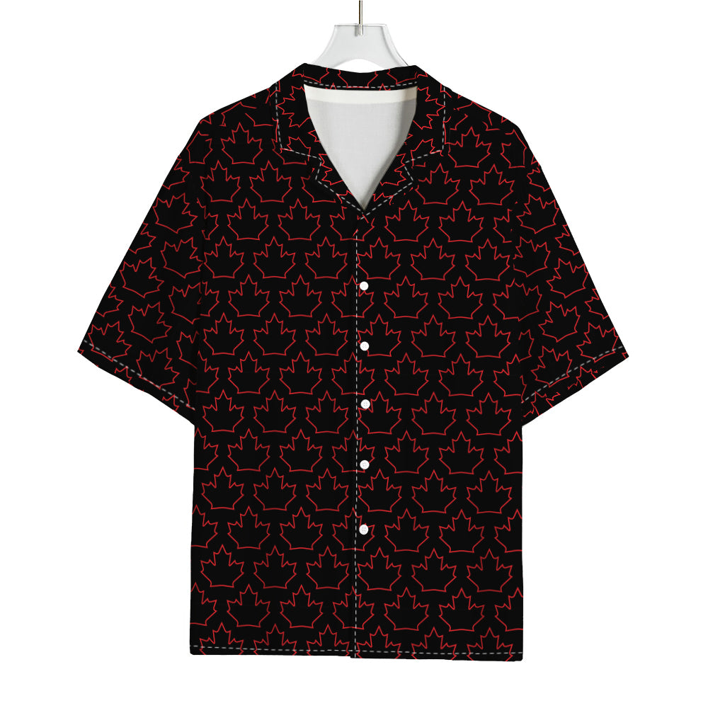 Black And Red Canadian Maple Leaf Print Rayon Hawaiian Shirt