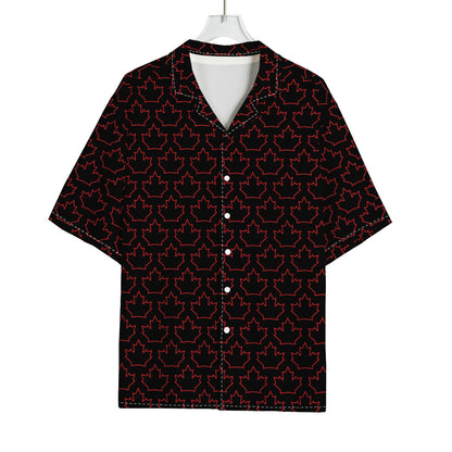 Black And Red Canadian Maple Leaf Print Rayon Hawaiian Shirt
