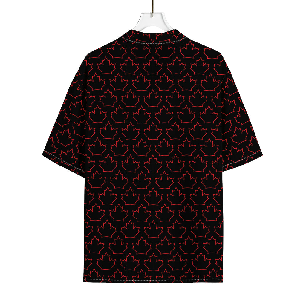 Black And Red Canadian Maple Leaf Print Rayon Hawaiian Shirt