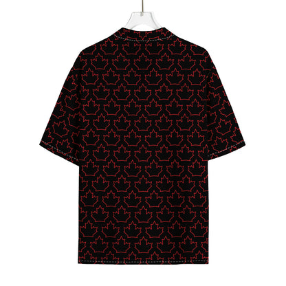 Black And Red Canadian Maple Leaf Print Rayon Hawaiian Shirt