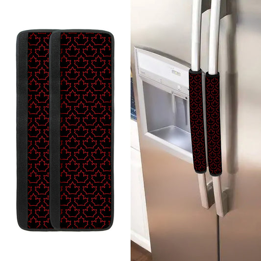 Black And Red Canadian Maple Leaf Print Refrigerator Handle Covers