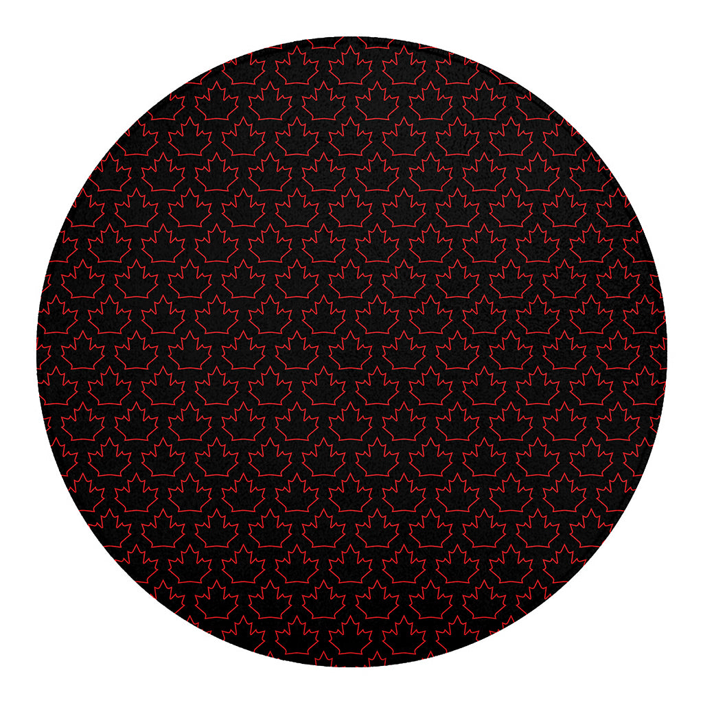 Black And Red Canadian Maple Leaf Print Round Blanket