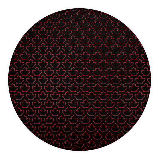 Black And Red Canadian Maple Leaf Print Round Blanket