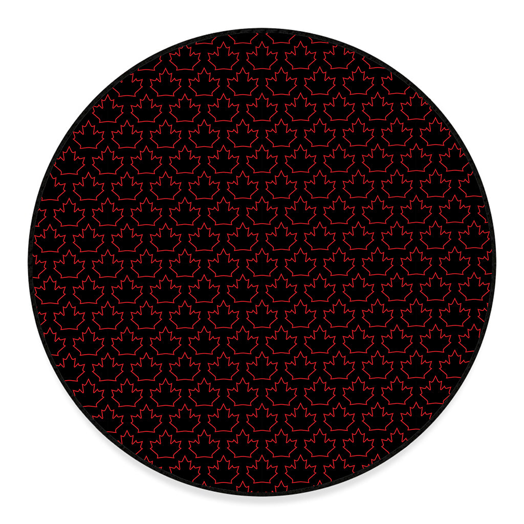 Black And Red Canadian Maple Leaf Print Round Floor Mat