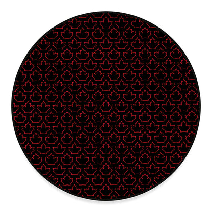 Black And Red Canadian Maple Leaf Print Round Floor Mat