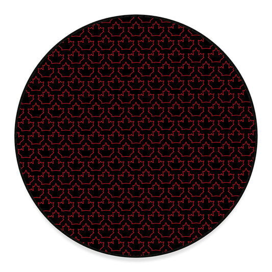 Black And Red Canadian Maple Leaf Print Round Floor Mat