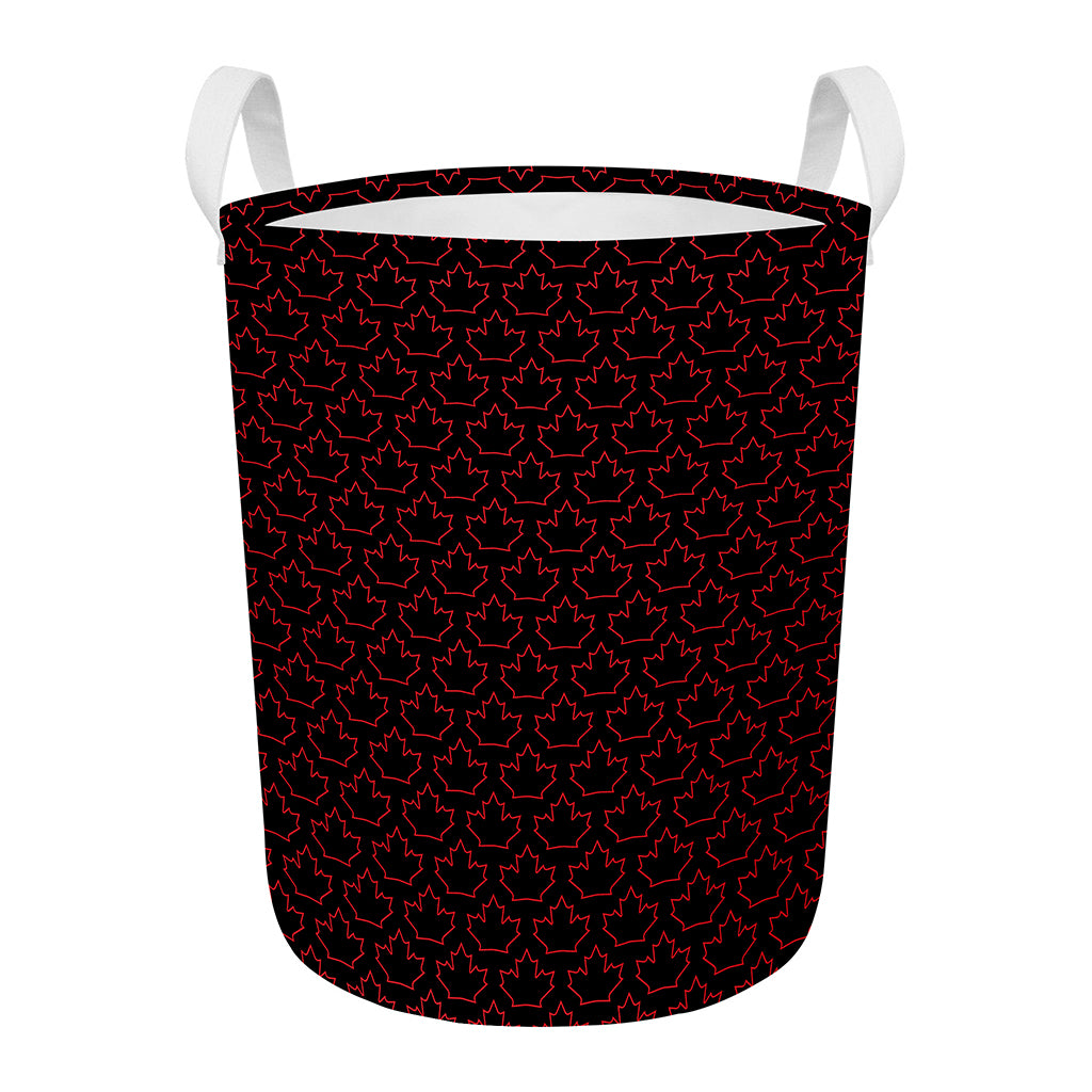 Black And Red Canadian Maple Leaf Print Round Laundry Basket