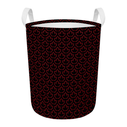 Black And Red Canadian Maple Leaf Print Round Laundry Basket