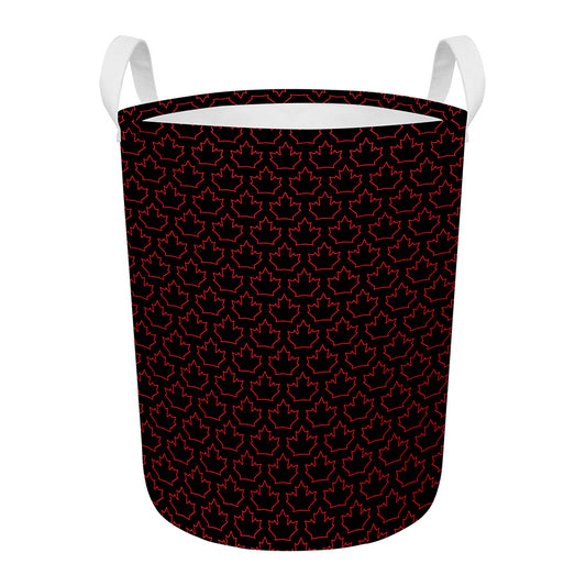 Black And Red Canadian Maple Leaf Print Round Laundry Basket