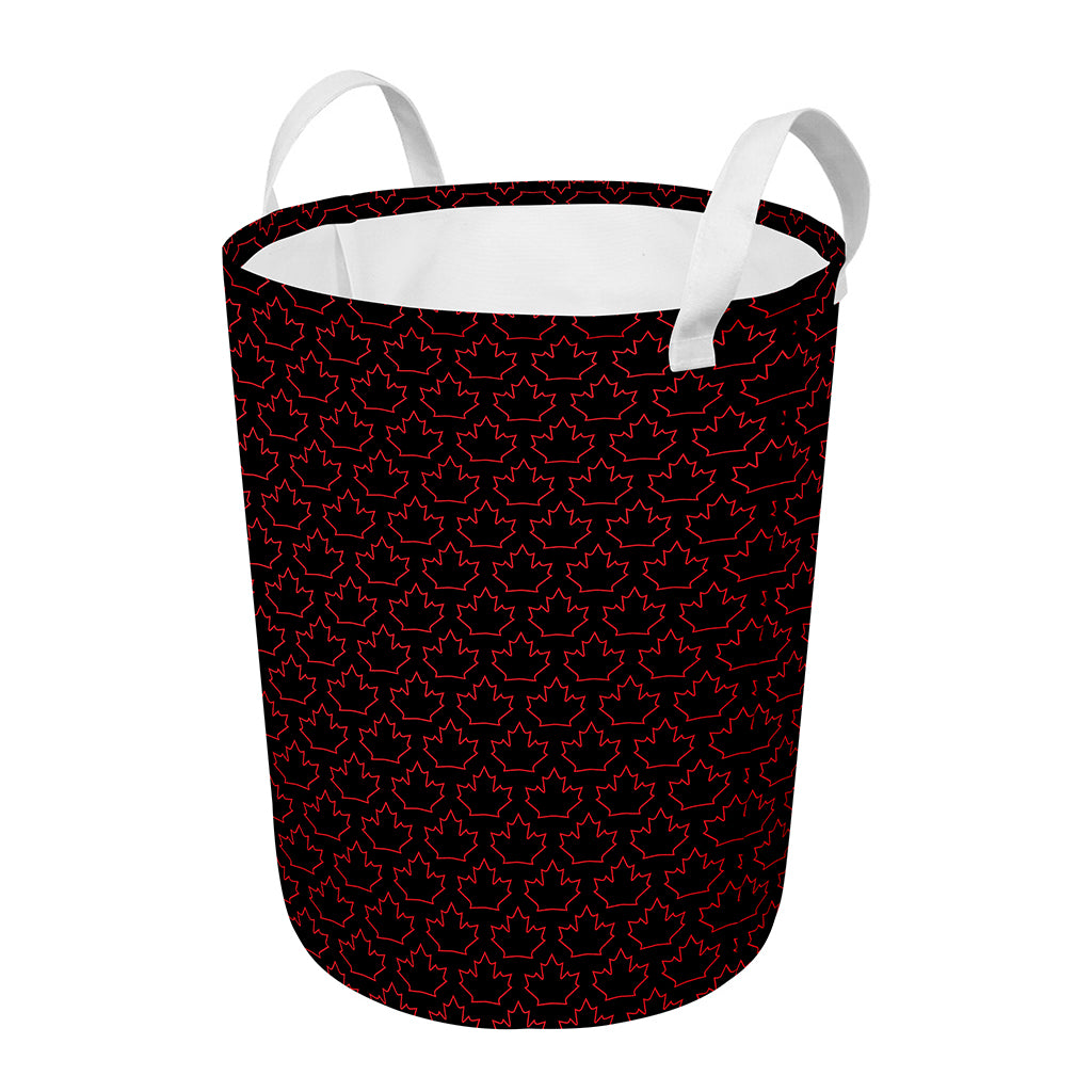 Black And Red Canadian Maple Leaf Print Round Laundry Basket