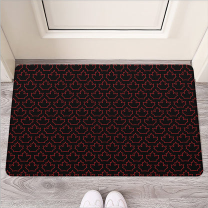 Black And Red Canadian Maple Leaf Print Rubber Doormat