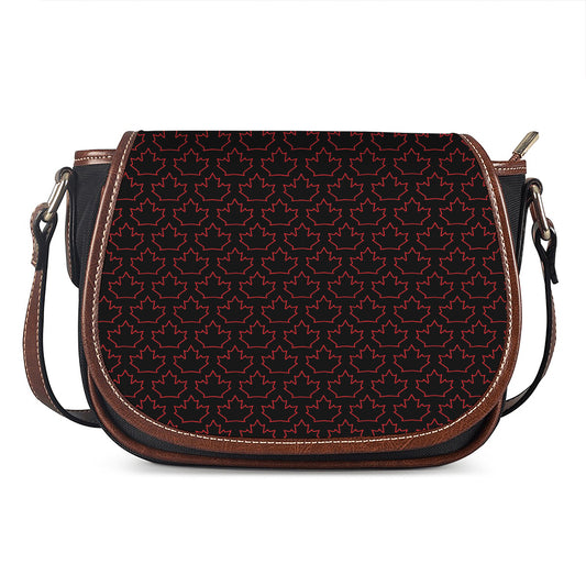 Black And Red Canadian Maple Leaf Print Saddle Bag