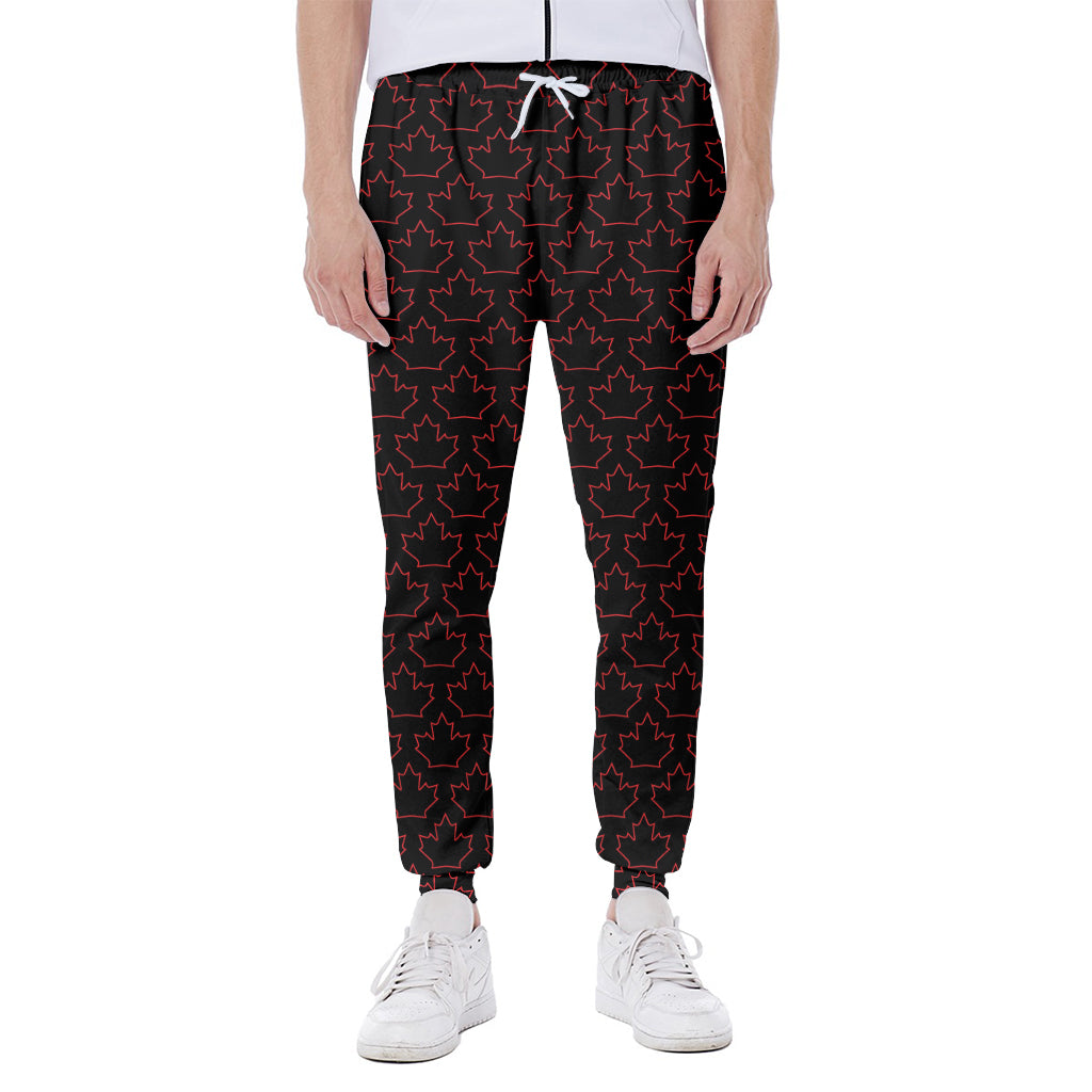 Black And Red Canadian Maple Leaf Print Scuba Joggers