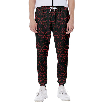 Black And Red Canadian Maple Leaf Print Scuba Joggers