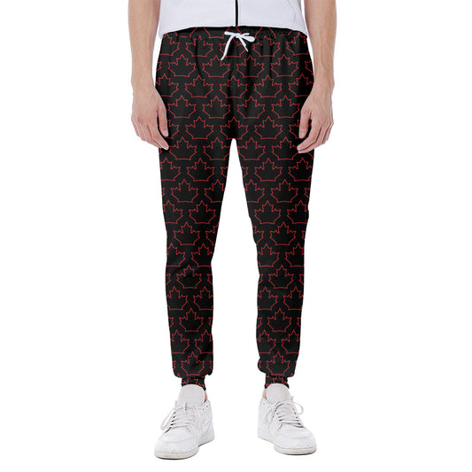 Black And Red Canadian Maple Leaf Print Scuba Joggers
