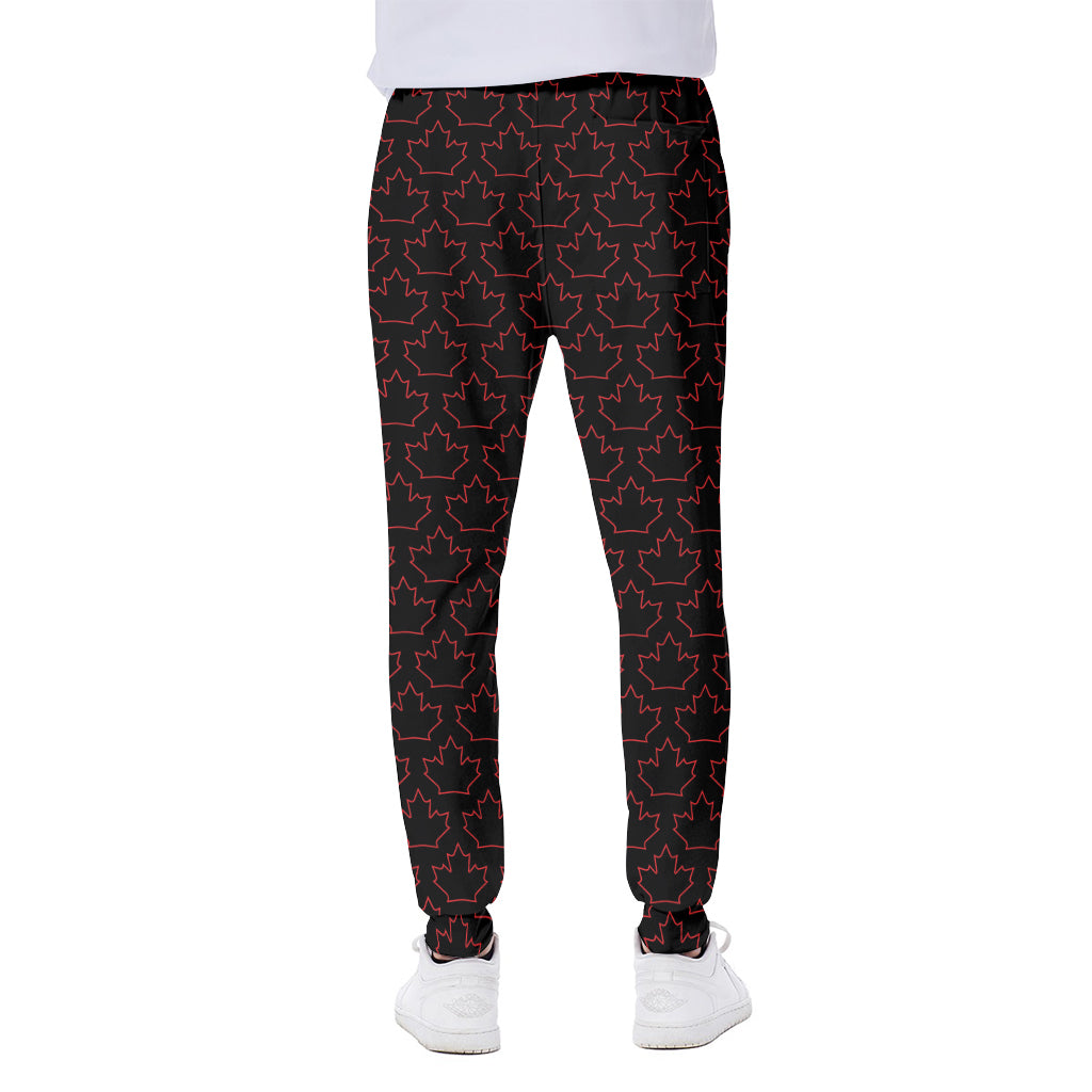 Black And Red Canadian Maple Leaf Print Scuba Joggers