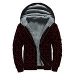 Black And Red Canadian Maple Leaf Print Sherpa Lined Zip Up Hoodie
