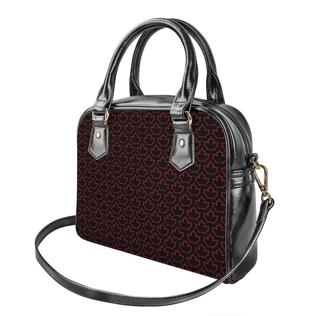 Black And Red Canadian Maple Leaf Print Shoulder Handbag