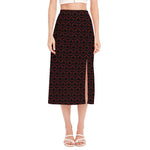 Black And Red Canadian Maple Leaf Print Side Slit Midi Skirt
