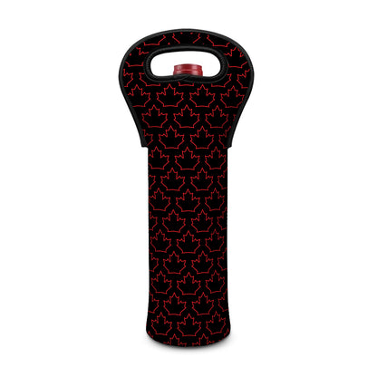 Black And Red Canadian Maple Leaf Print Single Neoprene Wine Tote