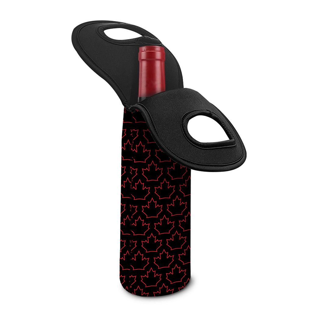 Black And Red Canadian Maple Leaf Print Single Neoprene Wine Tote