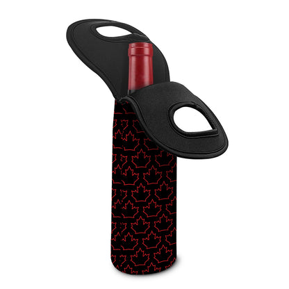 Black And Red Canadian Maple Leaf Print Single Neoprene Wine Tote