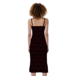 Black And Red Canadian Maple Leaf Print Slim Fit Midi Cami Dress