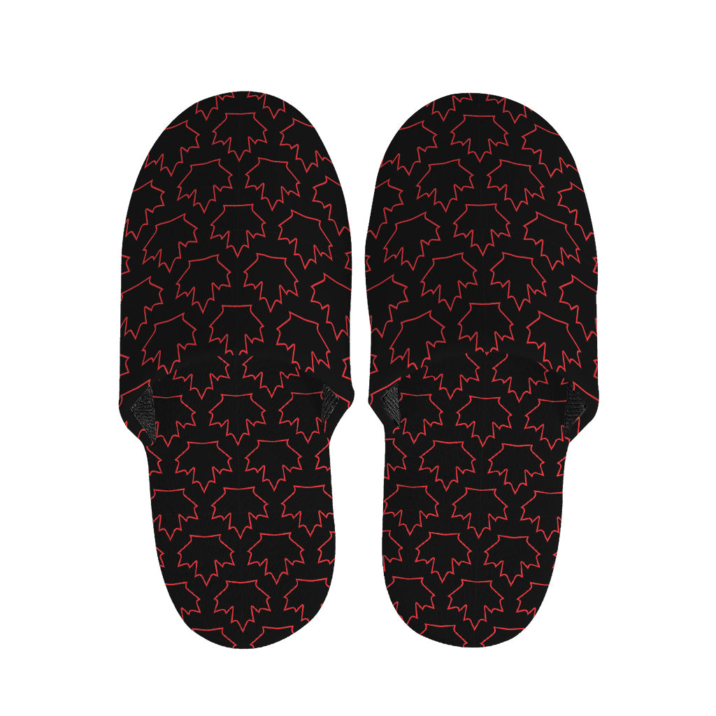 Black And Red Canadian Maple Leaf Print Slippers