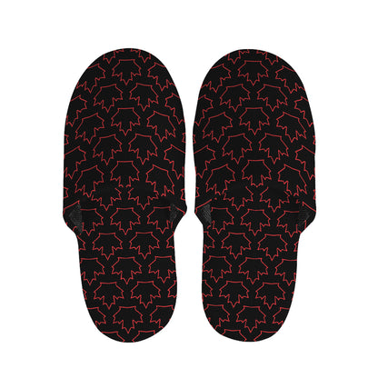 Black And Red Canadian Maple Leaf Print Slippers