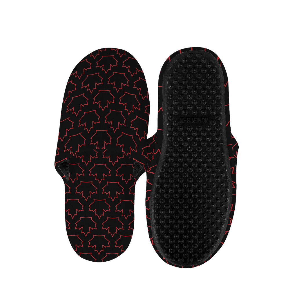 Black And Red Canadian Maple Leaf Print Slippers