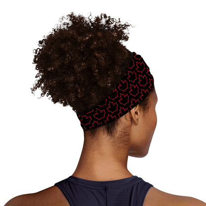 Black And Red Canadian Maple Leaf Print Sports Headband