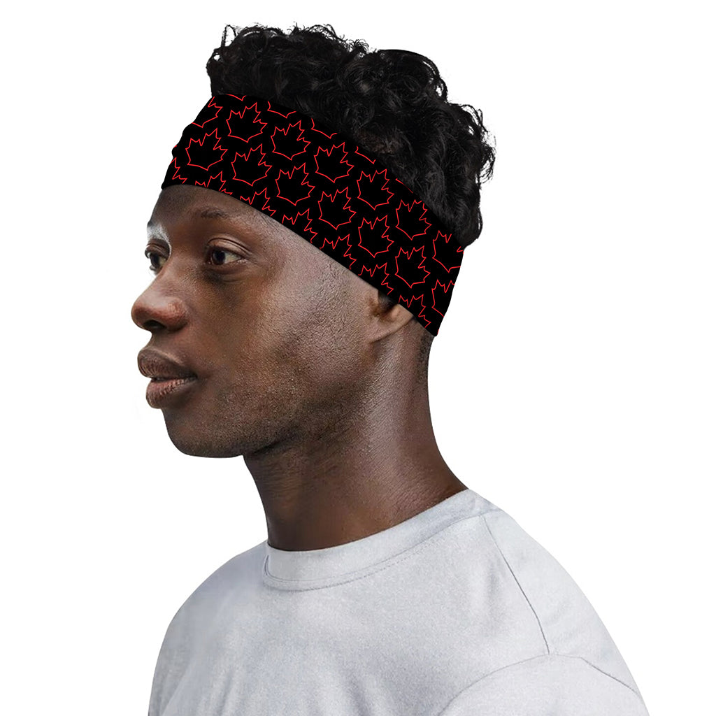 Black And Red Canadian Maple Leaf Print Sports Headband