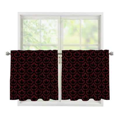 Black And Red Canadian Maple Leaf Print Tier Curtains