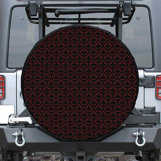 Black And Red Canadian Maple Leaf Print Tire Cover