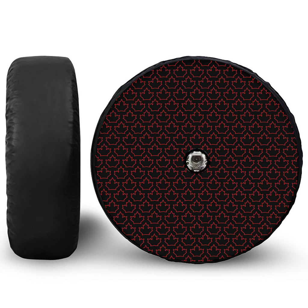 Black And Red Canadian Maple Leaf Print Tire Cover With Camera Hole