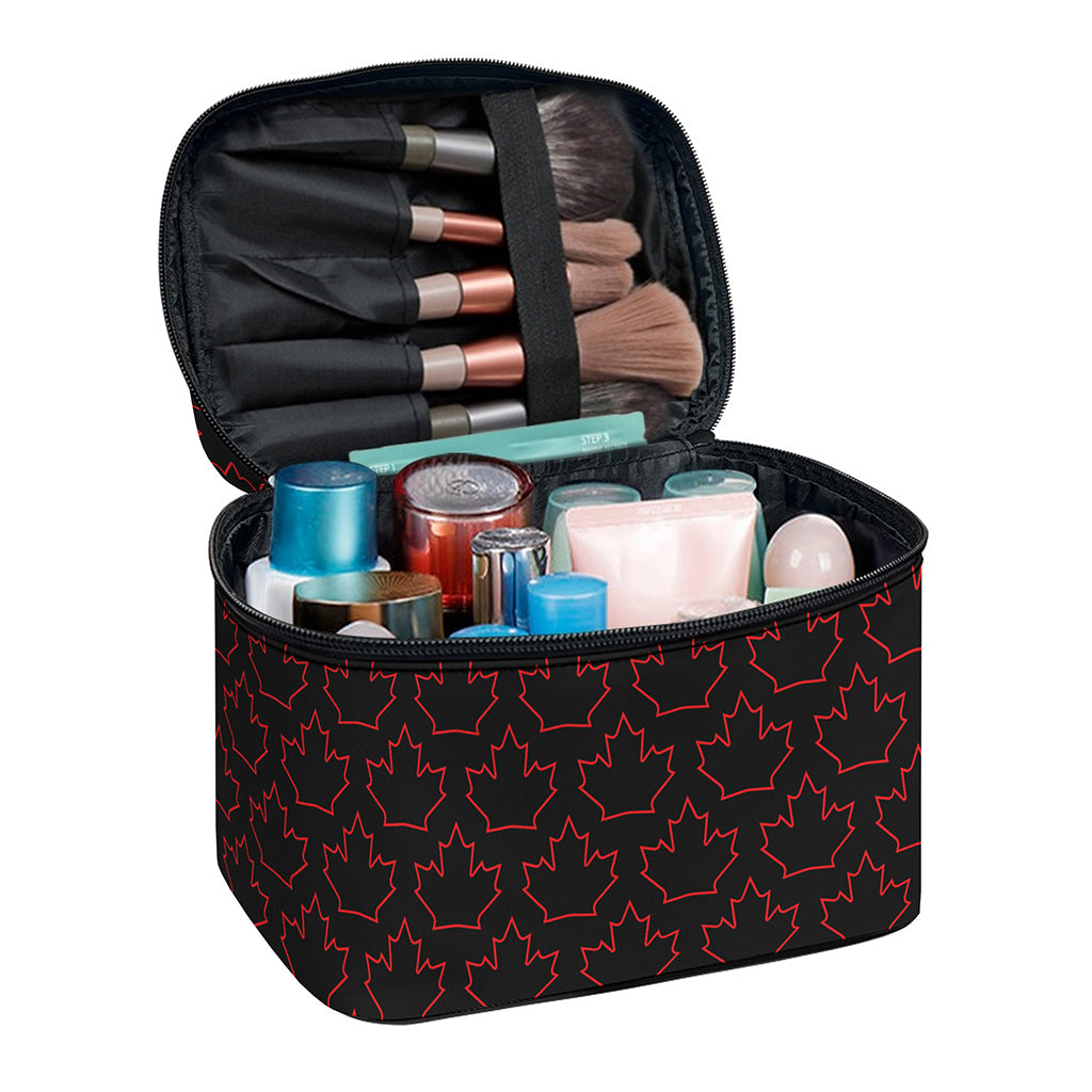 Black And Red Canadian Maple Leaf Print Travel Makeup Bag