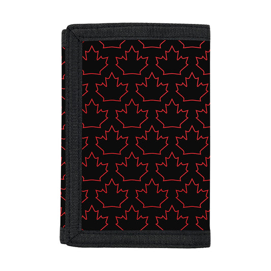 Black And Red Canadian Maple Leaf Print Trifold Wallet